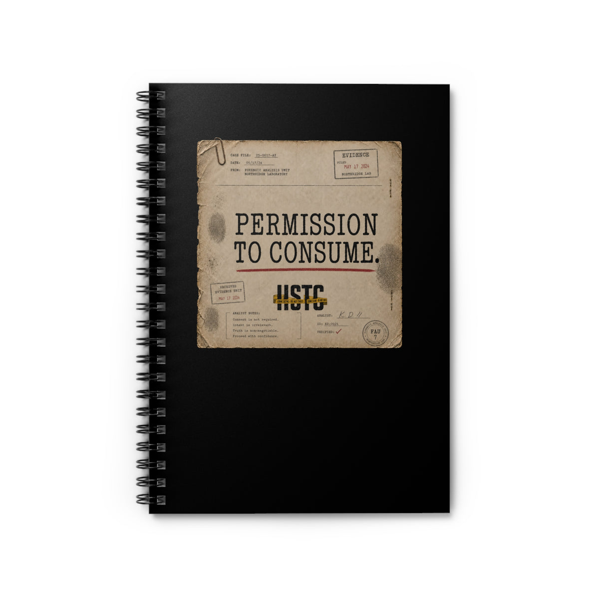 Permission to Consume Spiral Notebook — Vintage Case File Edition