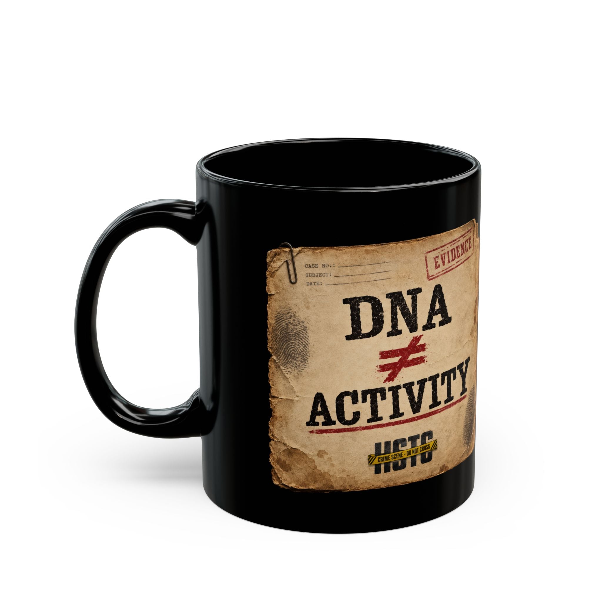 DNA ≠ Activity Black Coffee Mug — Vintage Case File Edition (11oz)