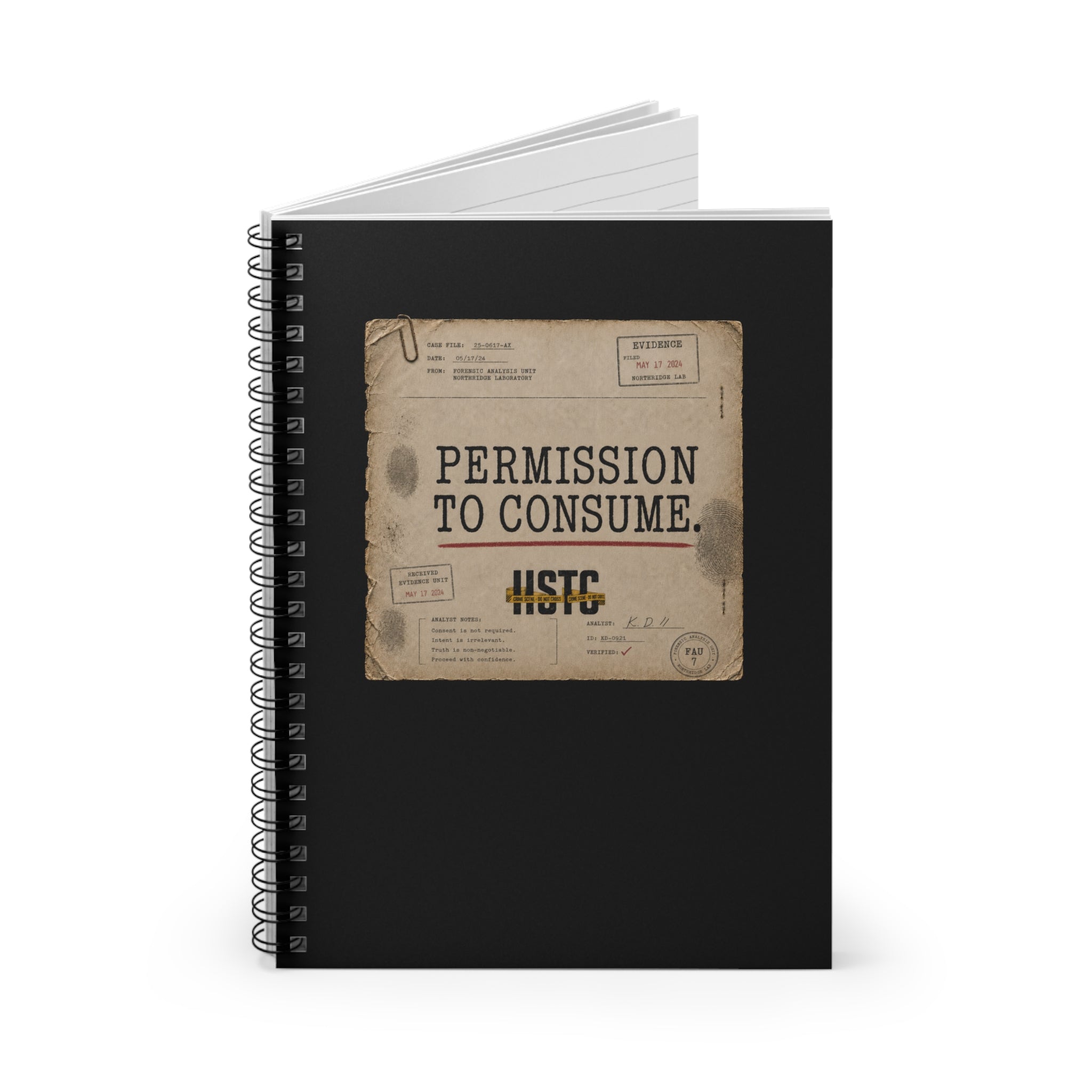 Permission to Consume Spiral Notebook — Vintage Case File Edition