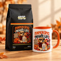 Pumpkin Spice & Private Life Coffee + Mug Gift Set — Christine with mug and coffee