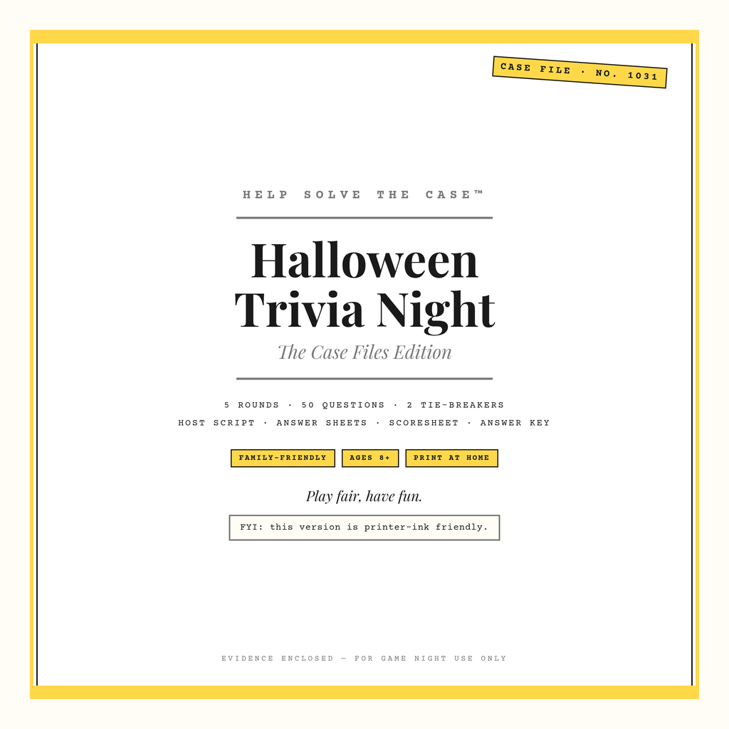 Halloween Trivia Night printer-ink friendly yellow and gray cover