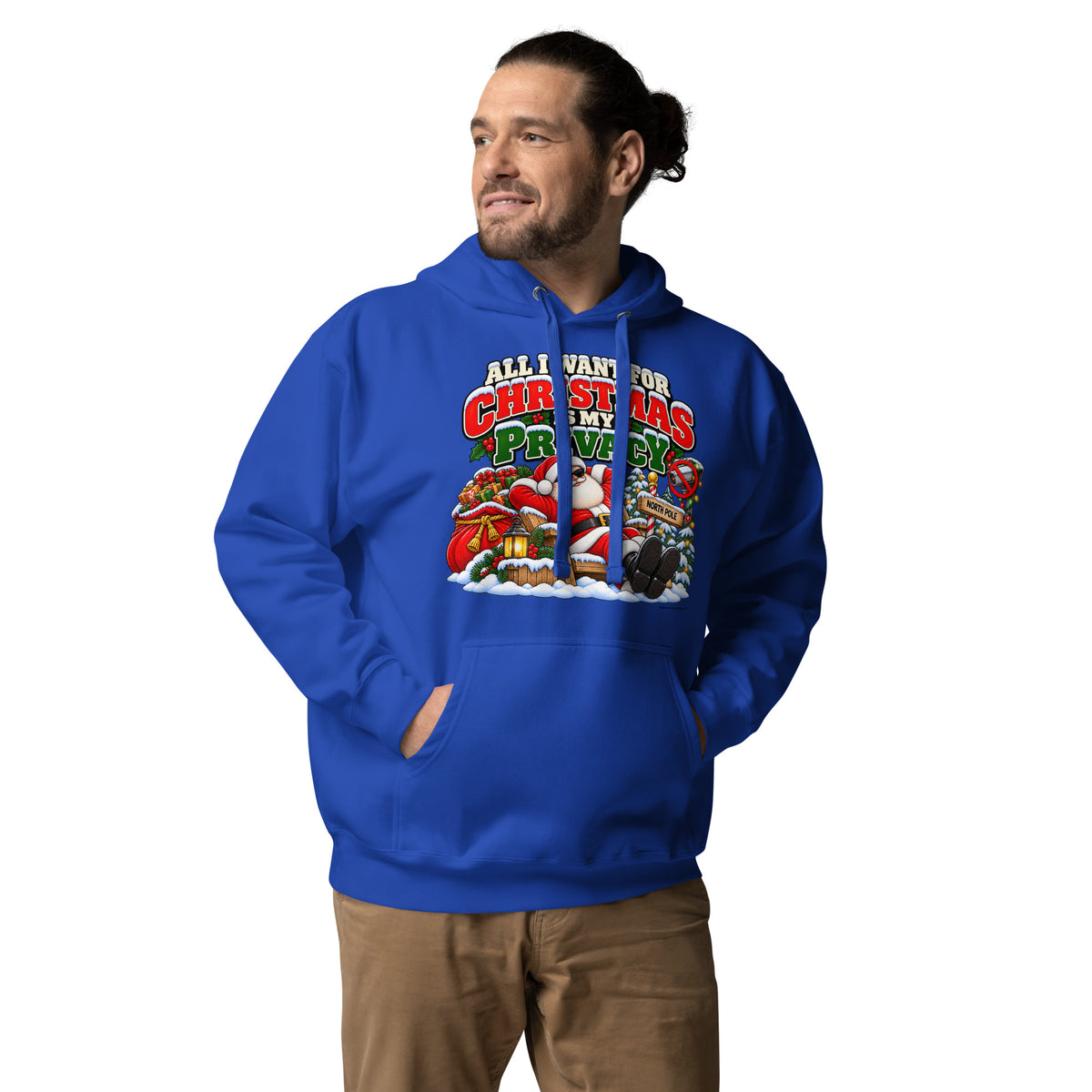 All I Want For Christmas Is Privacy — Christmas Hoodie — front lifestyle (team royal, man)